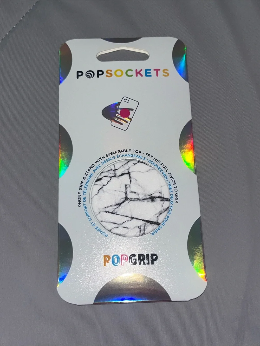 PopSocket PopGrip Marble Pattern Phone Grip - White with Black Veins